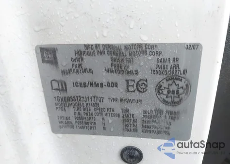 2007 GMC Acadia Slt-1 z USA, uszkodzony, nr VIN 1GKER33727J117707